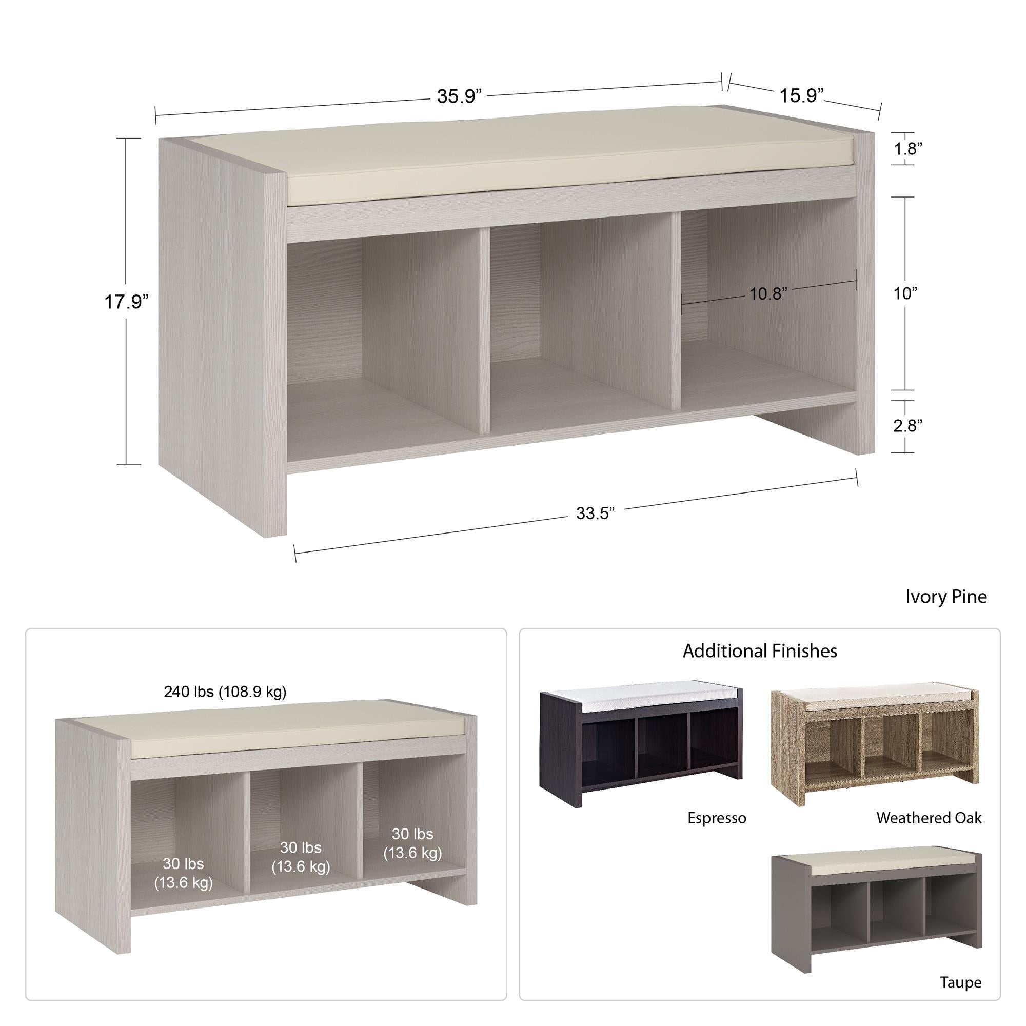 Ameriwood Home Penelope Entryway Storage Bench with Cushion - Taupe
