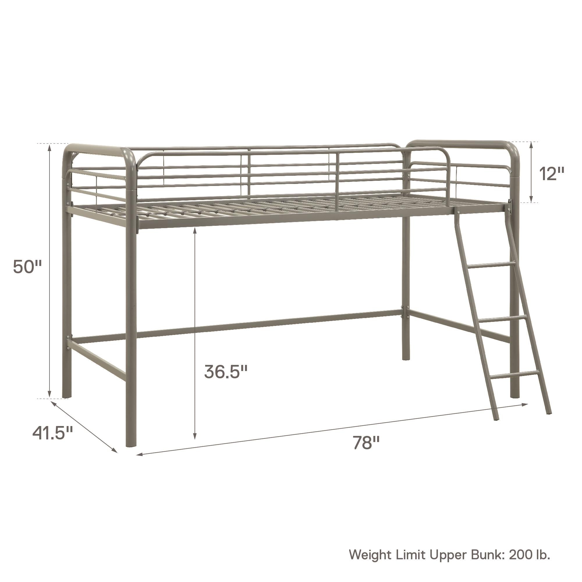 DHP Jett Kids' Low Loft Bed - Silver - Twin