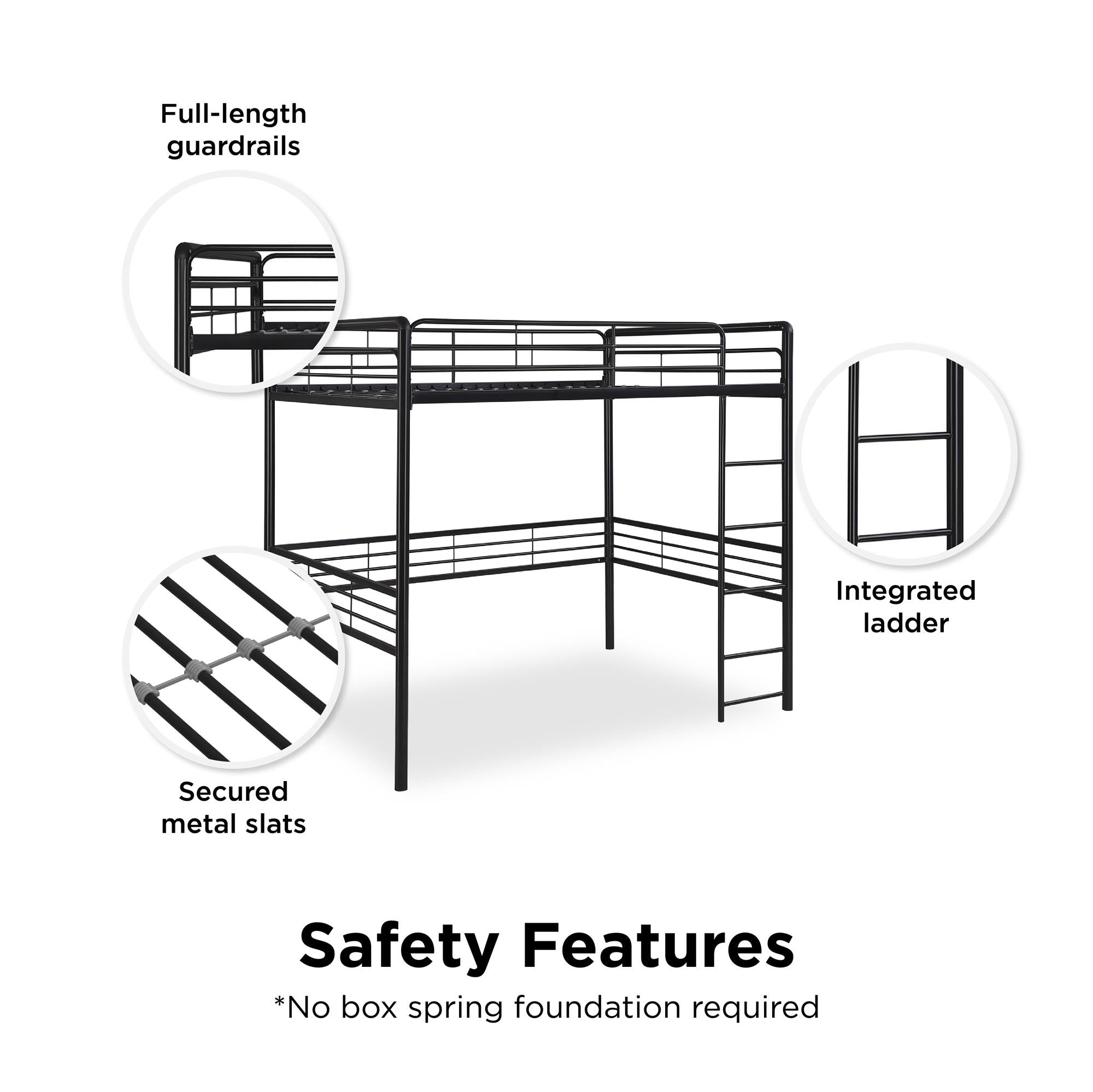 DHP Tommy Kids' Loft Bed - Black - Full