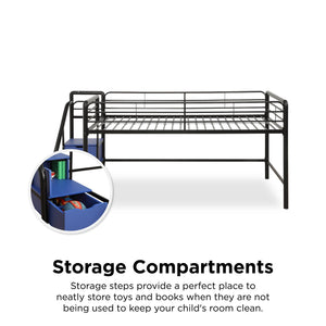 DHP Sol Kids' Low Loft Bed with Storage Steps - Black - Twin