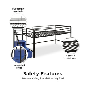 DHP Sol Kids' Low Loft Bed with Storage Steps - Black - Twin
