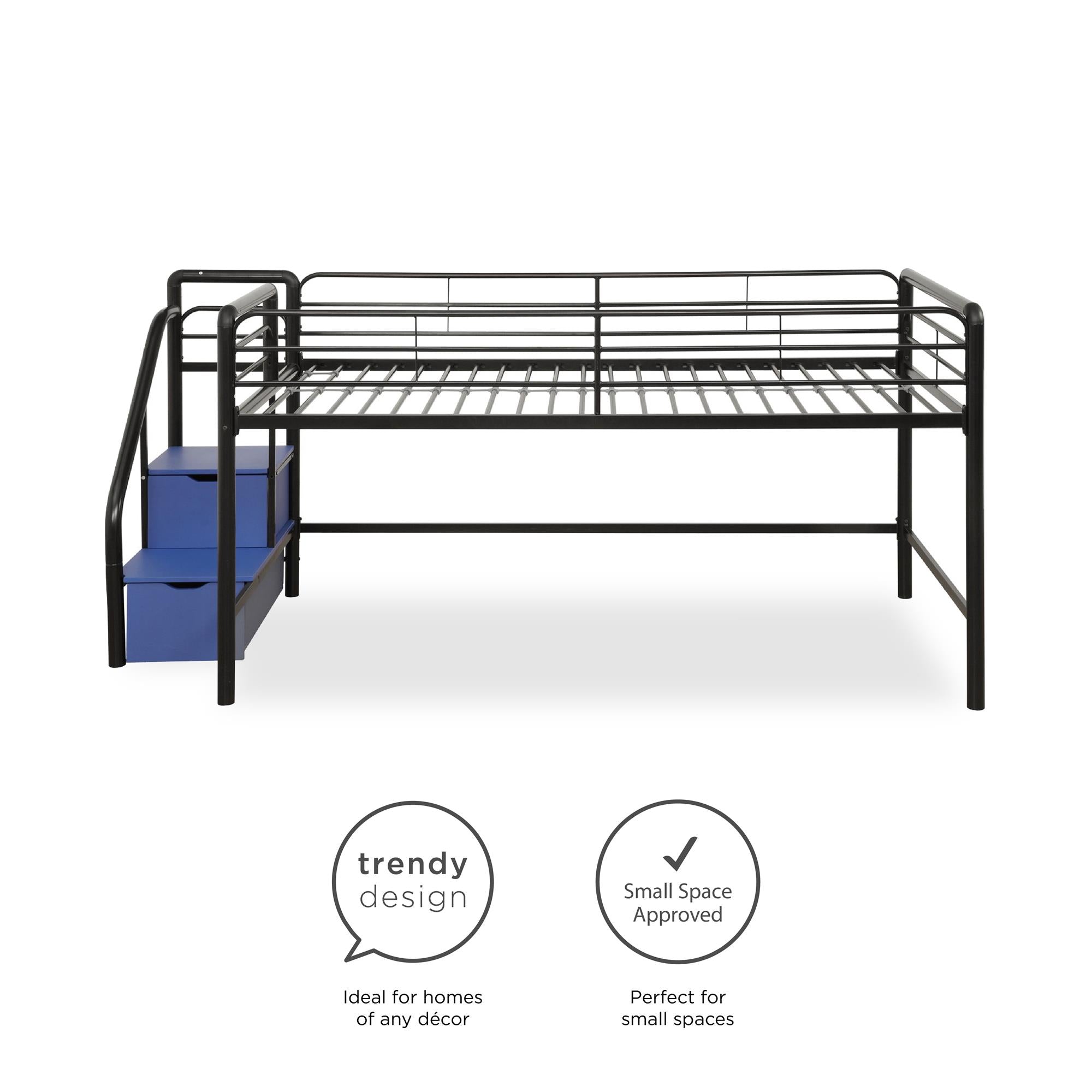 DHP Sol Kids' Low Loft Bed with Storage Steps - Black - Twin