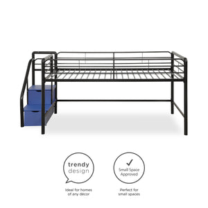DHP Sol Kids' Low Loft Bed with Storage Steps - Black - Twin