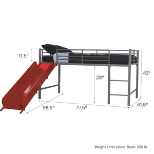 DHP Laurie Kids' Low Loft Bed with Slide - Silver / Red - Twin