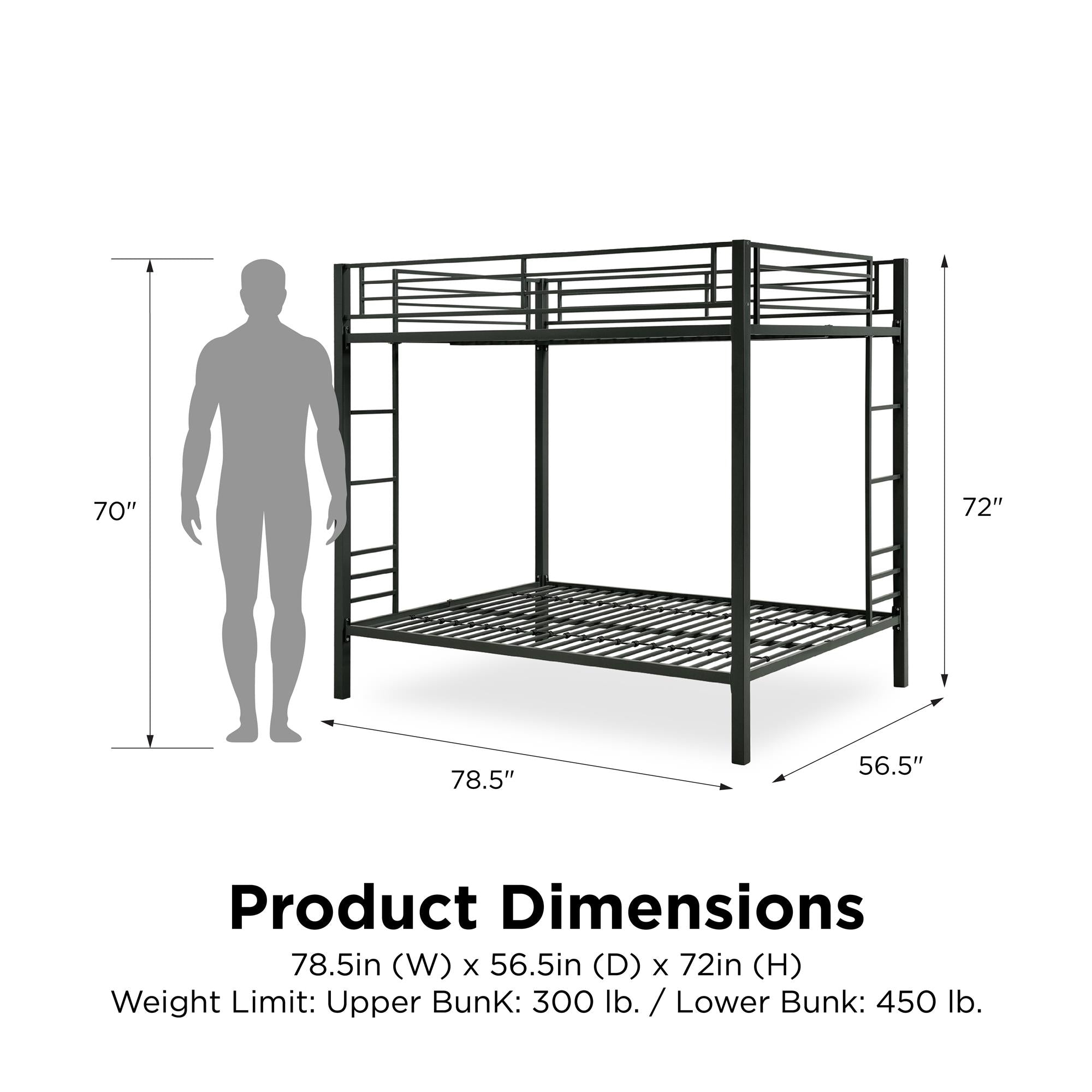 DHP Sidney Kids' Bunk Bed - Black - Full-Over-Full