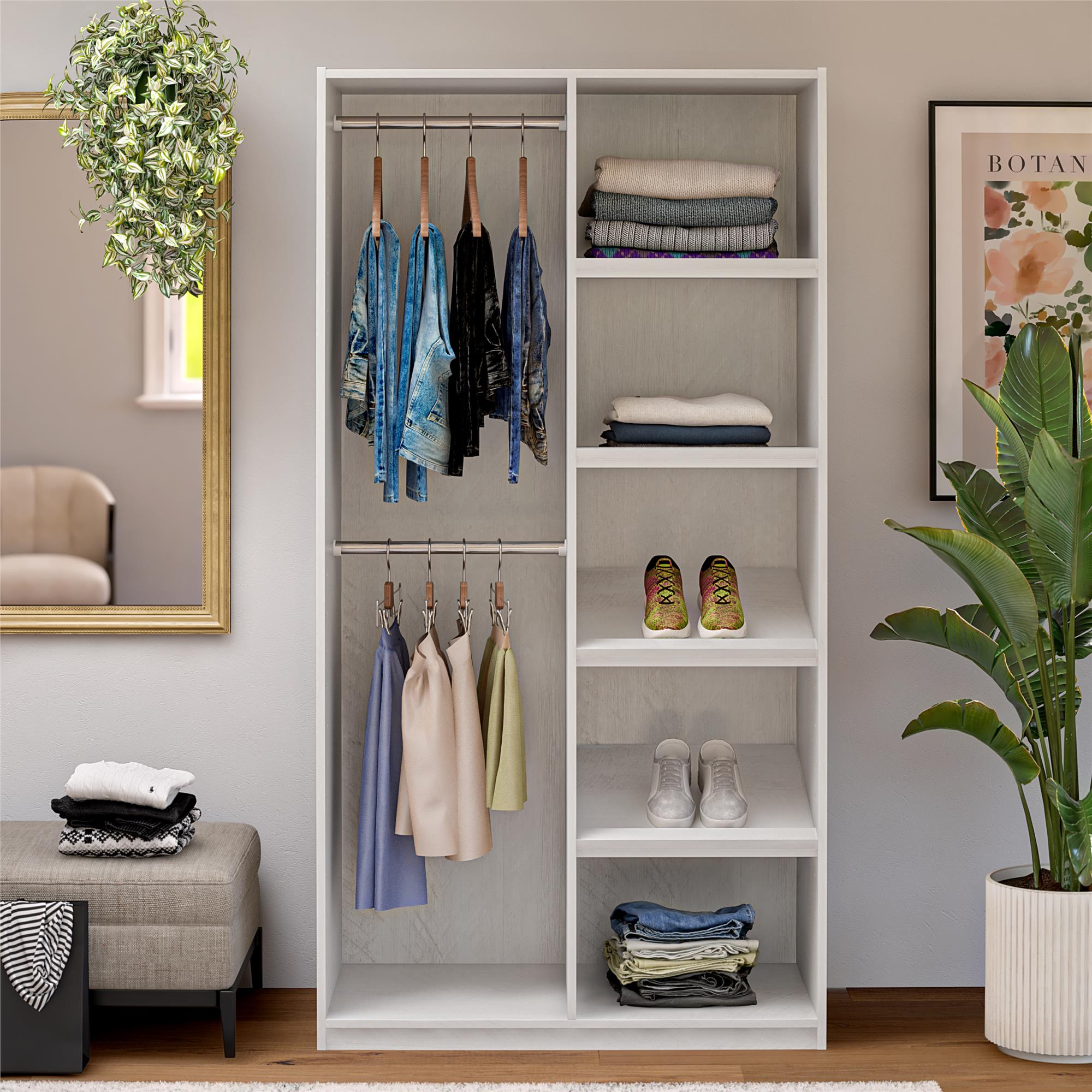 Systembuild Evolution Perry Park Modular Extra Wide Wardrobe with Open Shelves - Ivory Oak