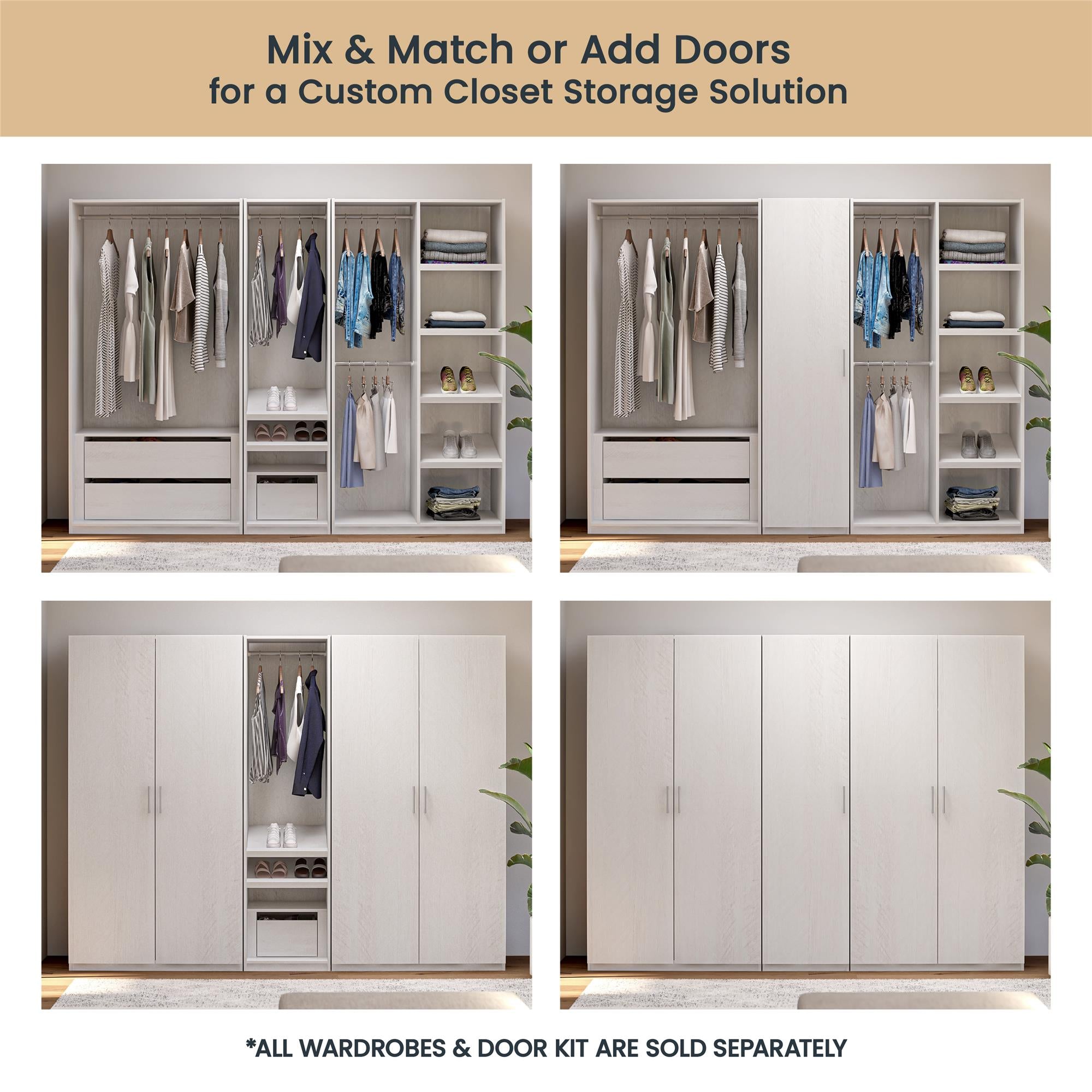 Systembuild Evolution Perry Park Modular Extra Wide Wardrobe with Open Shelves - Ivory Oak