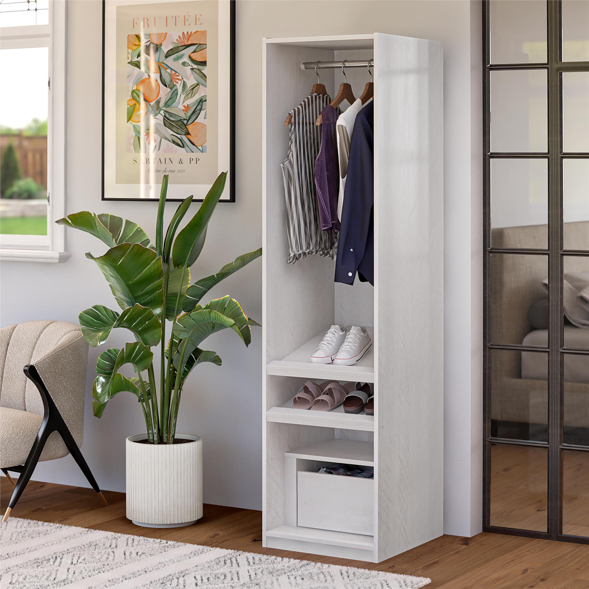 Systembuild Evolution Perry Park Modular Wardrobe Shelving Unit with Drawer - Ivory Oak