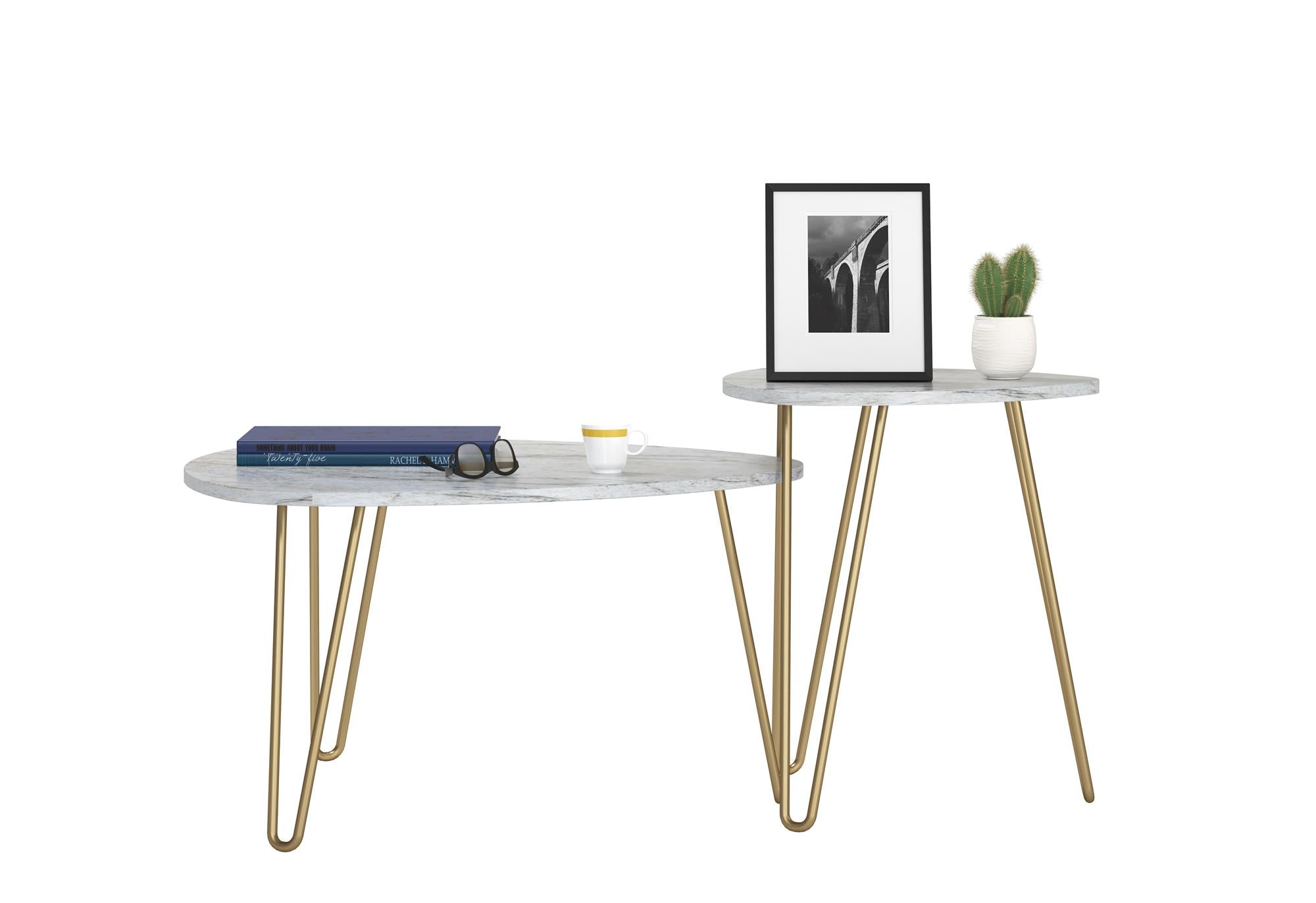 Novogratz Athena Nesting Tables - White marble
