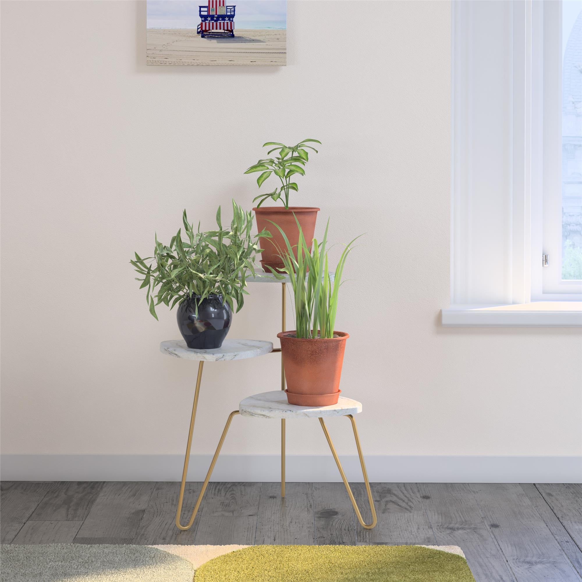 Athena Plant Stand, White Faux Marble - White marble