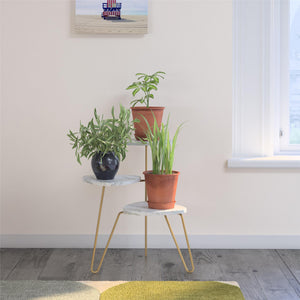 Athena Plant Stand, White Faux Marble - White marble