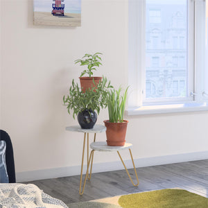 Athena Plant Stand, White Faux Marble - White marble