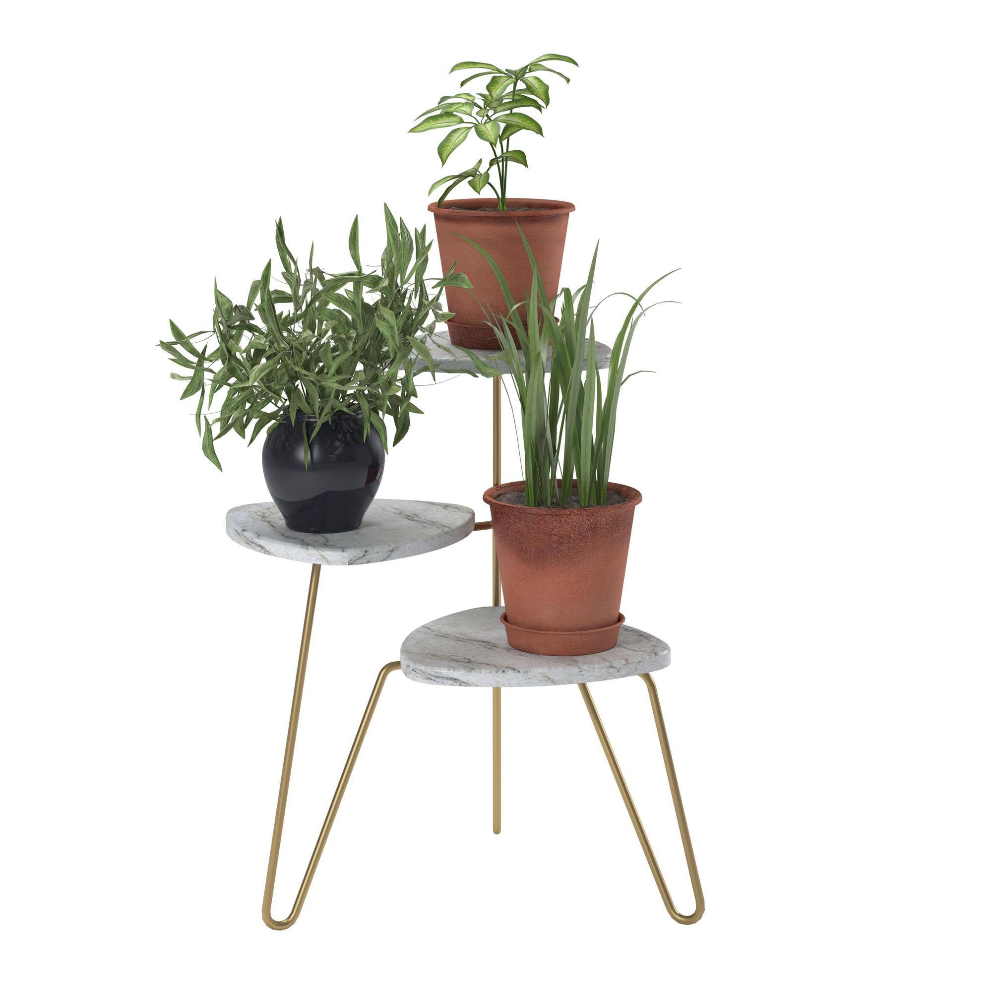 Athena Plant Stand, White Faux Marble - White marble
