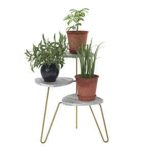 Athena Plant Stand, White Faux Marble - White marble