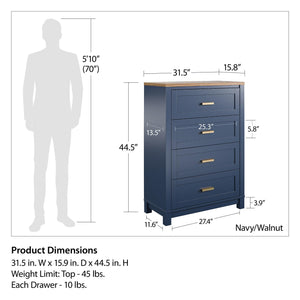 Ameriwood Home Armada 4-Drawer Dresser - Navy