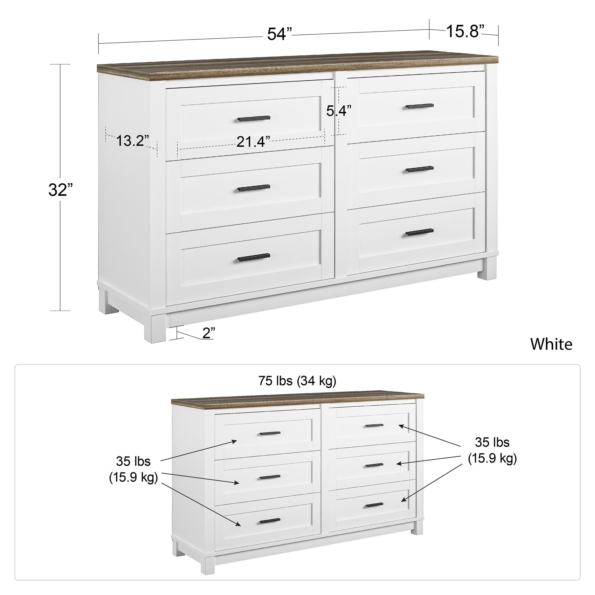 Ameriwood Home Chapel Hill 6-Drawer Dresser - White