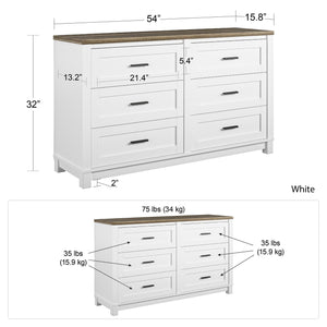 Ameriwood Home Chapel Hill 6-Drawer Dresser - White