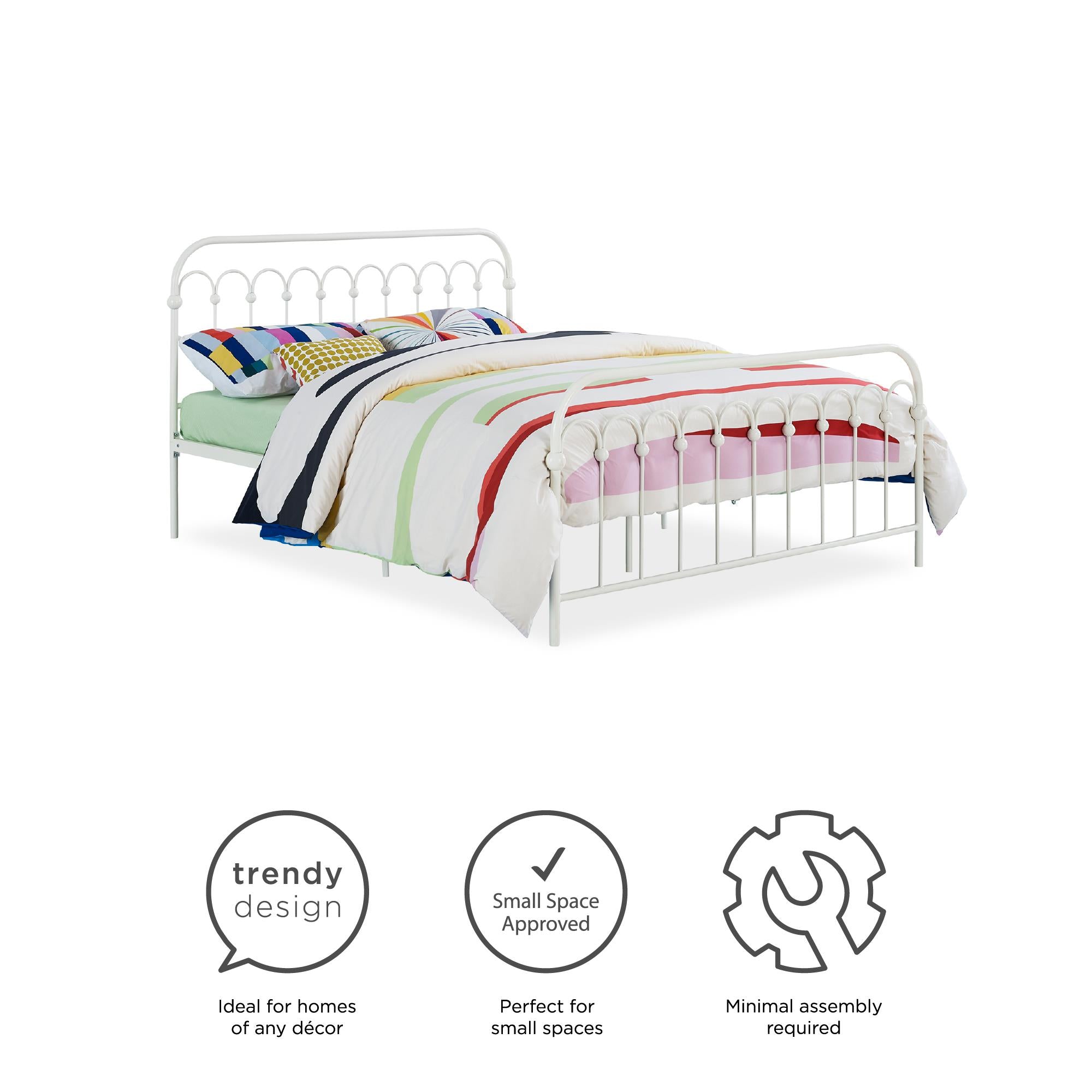 Novogratz Bright Pop Metal Bed - Off White - Full
