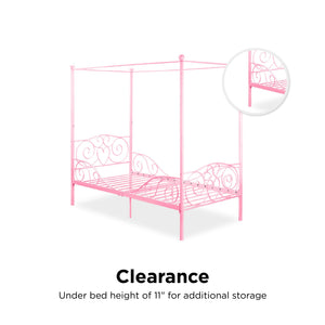 DHP Canopy Metal Bed - Pink - Twin