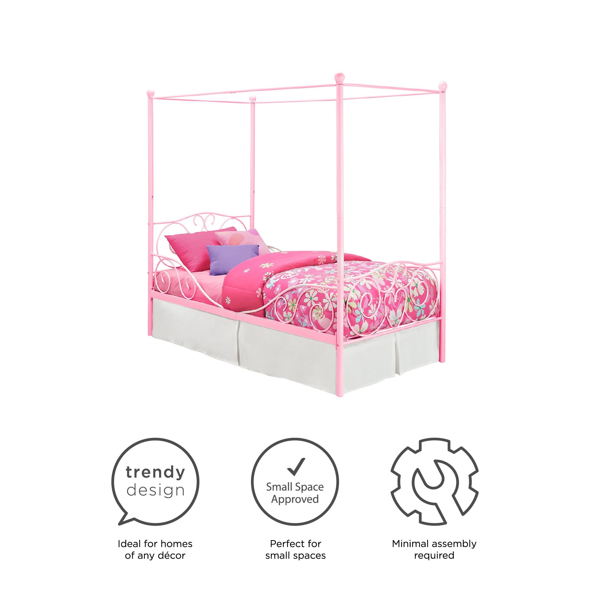 DHP Canopy Metal Bed - Pink - Twin