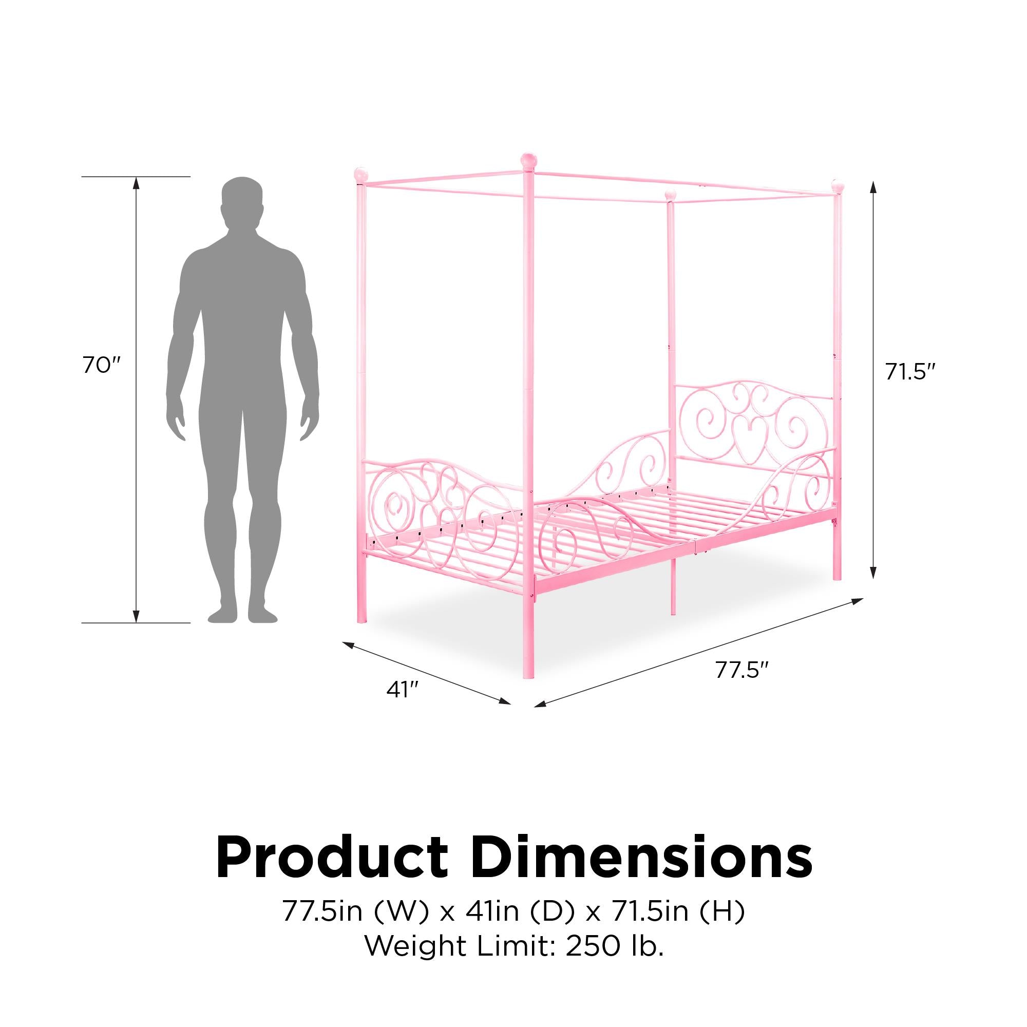 DHP Canopy Metal Bed - Pink - Twin