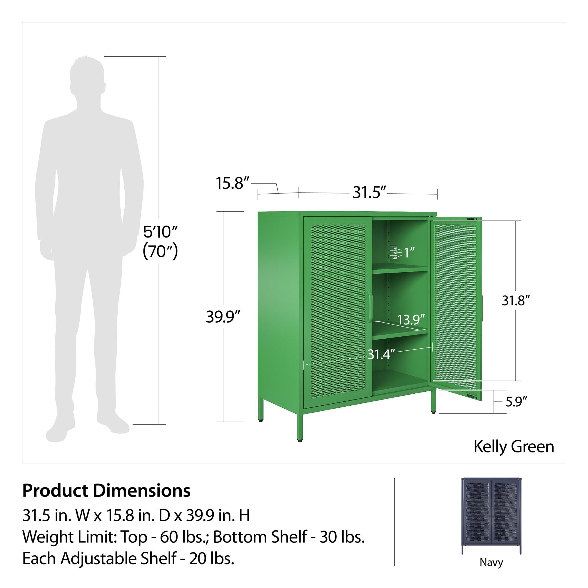 Novogratz Channing 2 Door Accent Cabinet-Mesh Metal Locker - Parchment