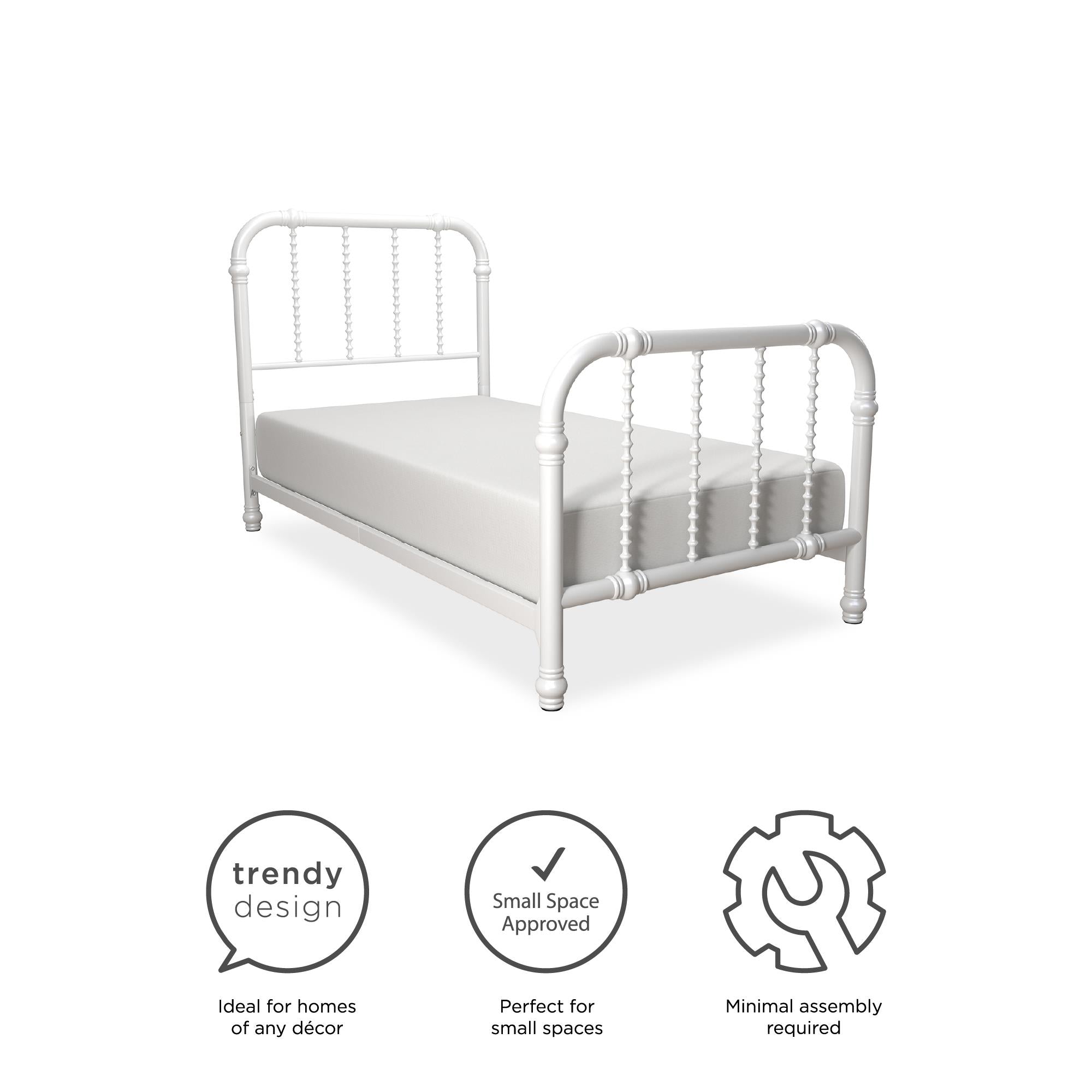 DHP Jenny Lind Metal Bed Frame - White - Twin