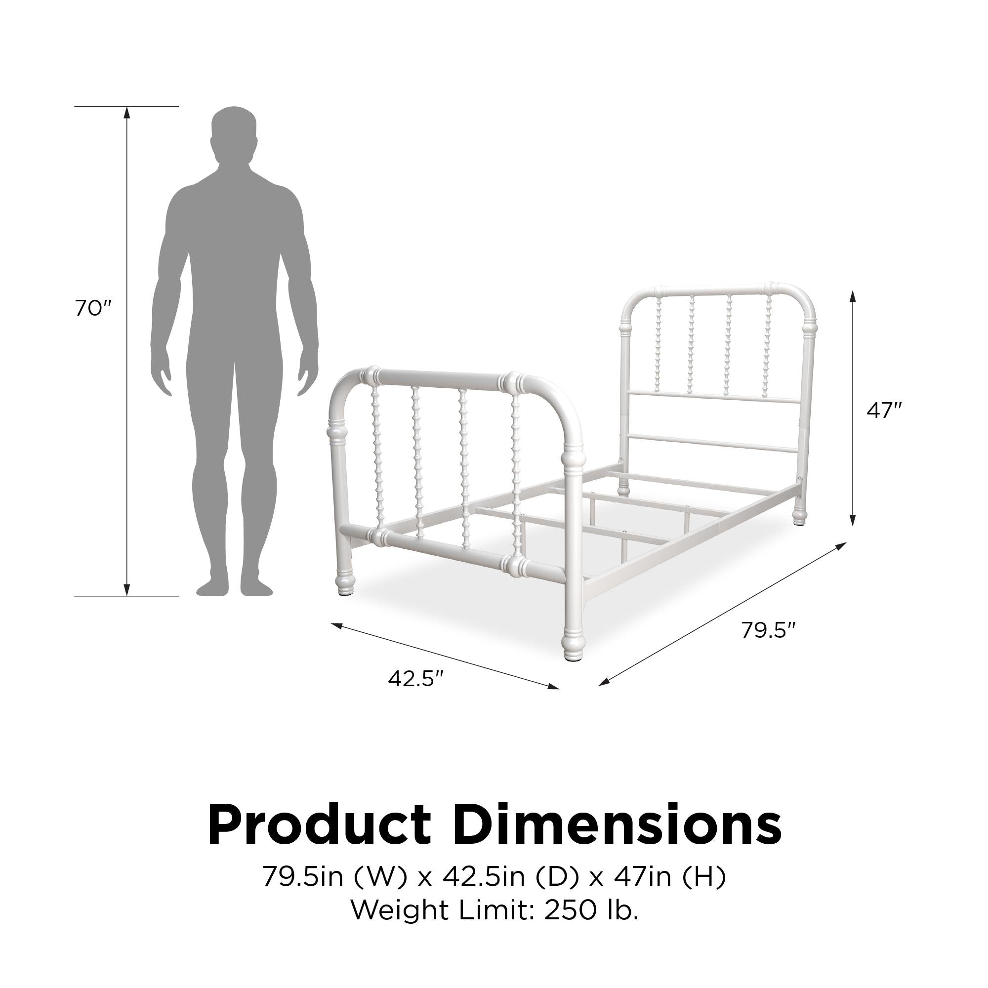 DHP Jenny Lind Metal Bed Frame - White - Twin