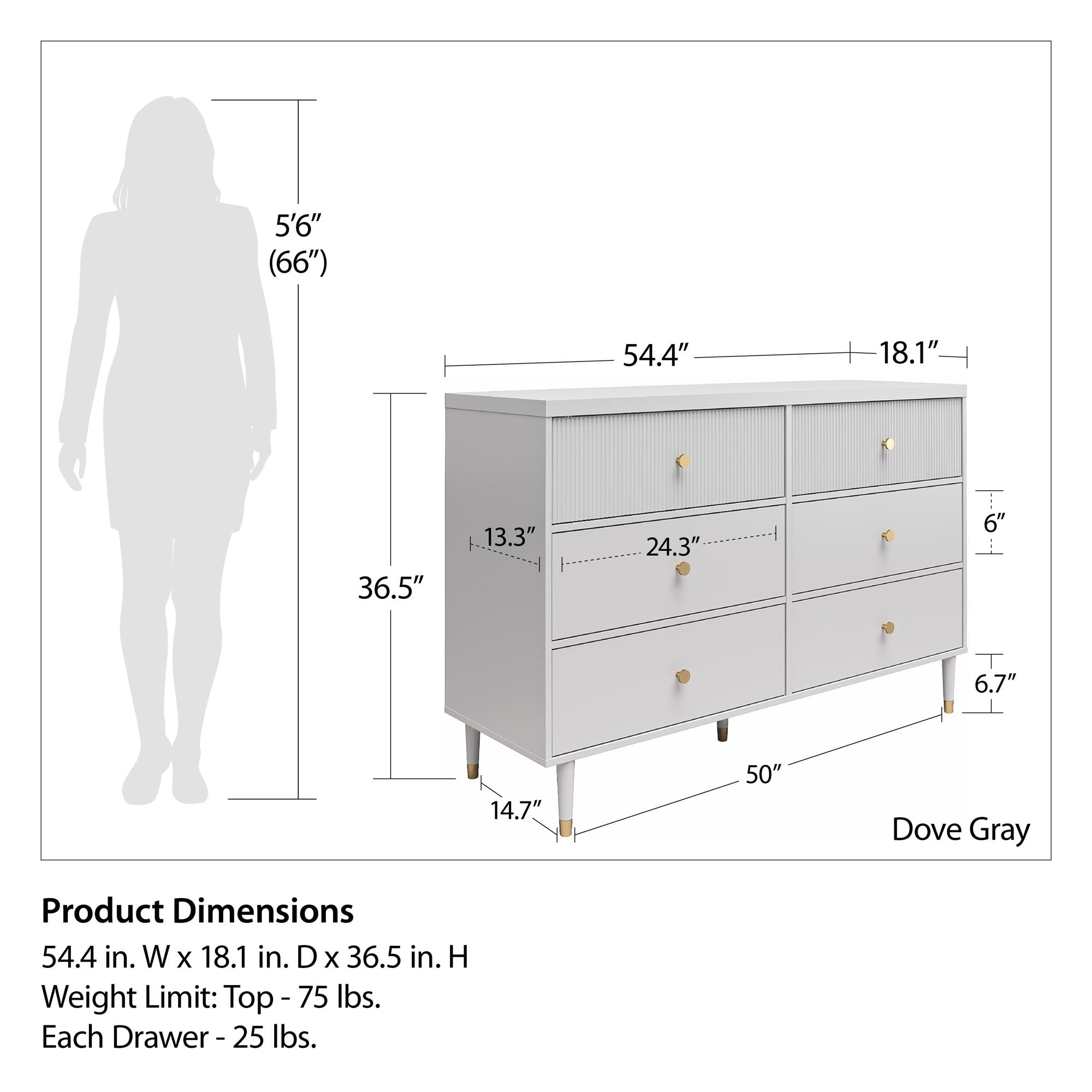 CosmoLiving Elizabeth 6-Drawer Dresser - Dove Gray