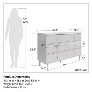 CosmoLiving Elizabeth 6-Drawer Dresser - Dove Gray