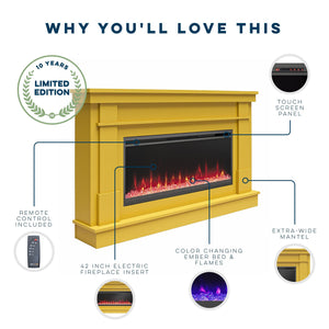Novogratz Waverly Wide Mantel with Electric Fireplace - Onyx Marble