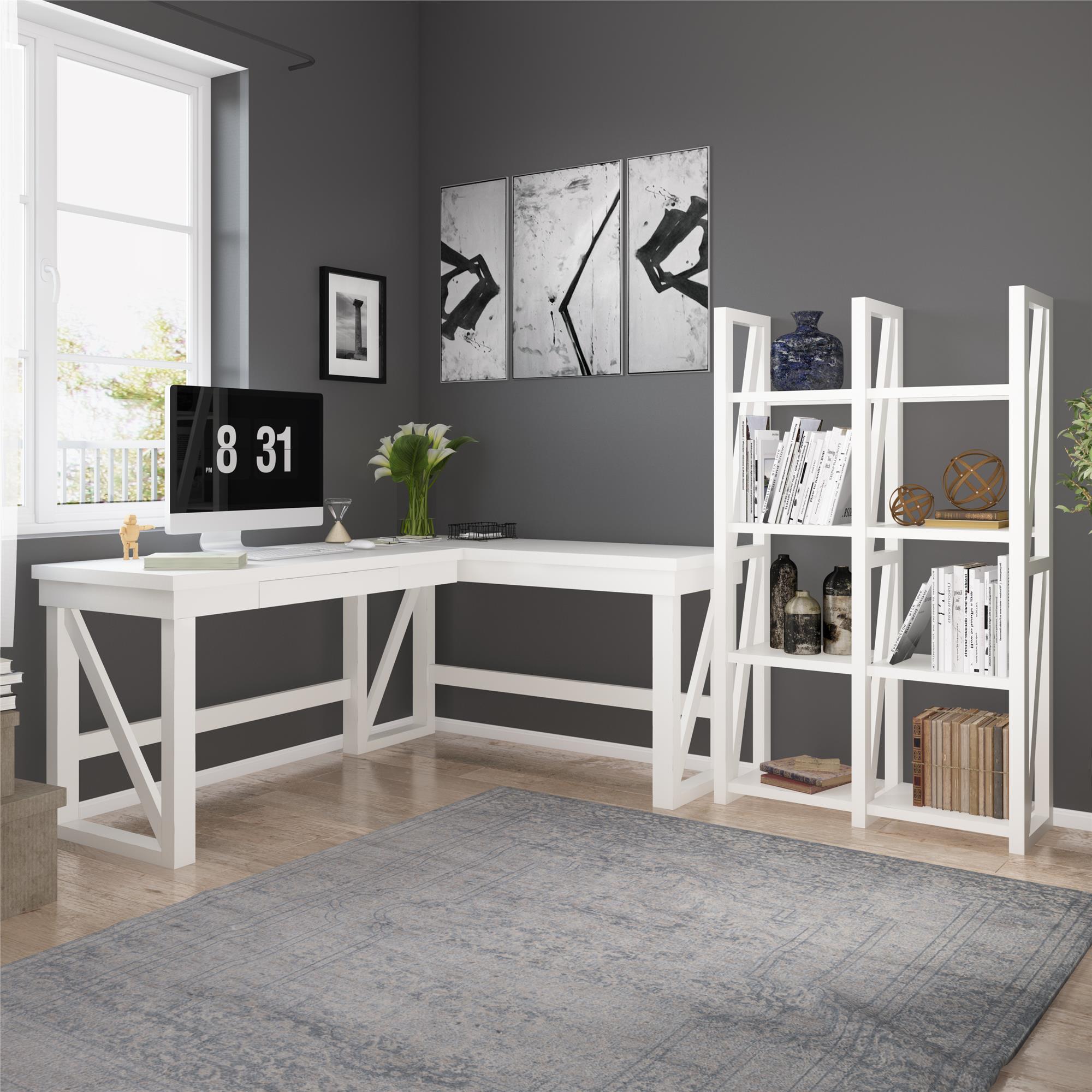 Ameriwood Home Crestwood Lift Top L Desk, White - White