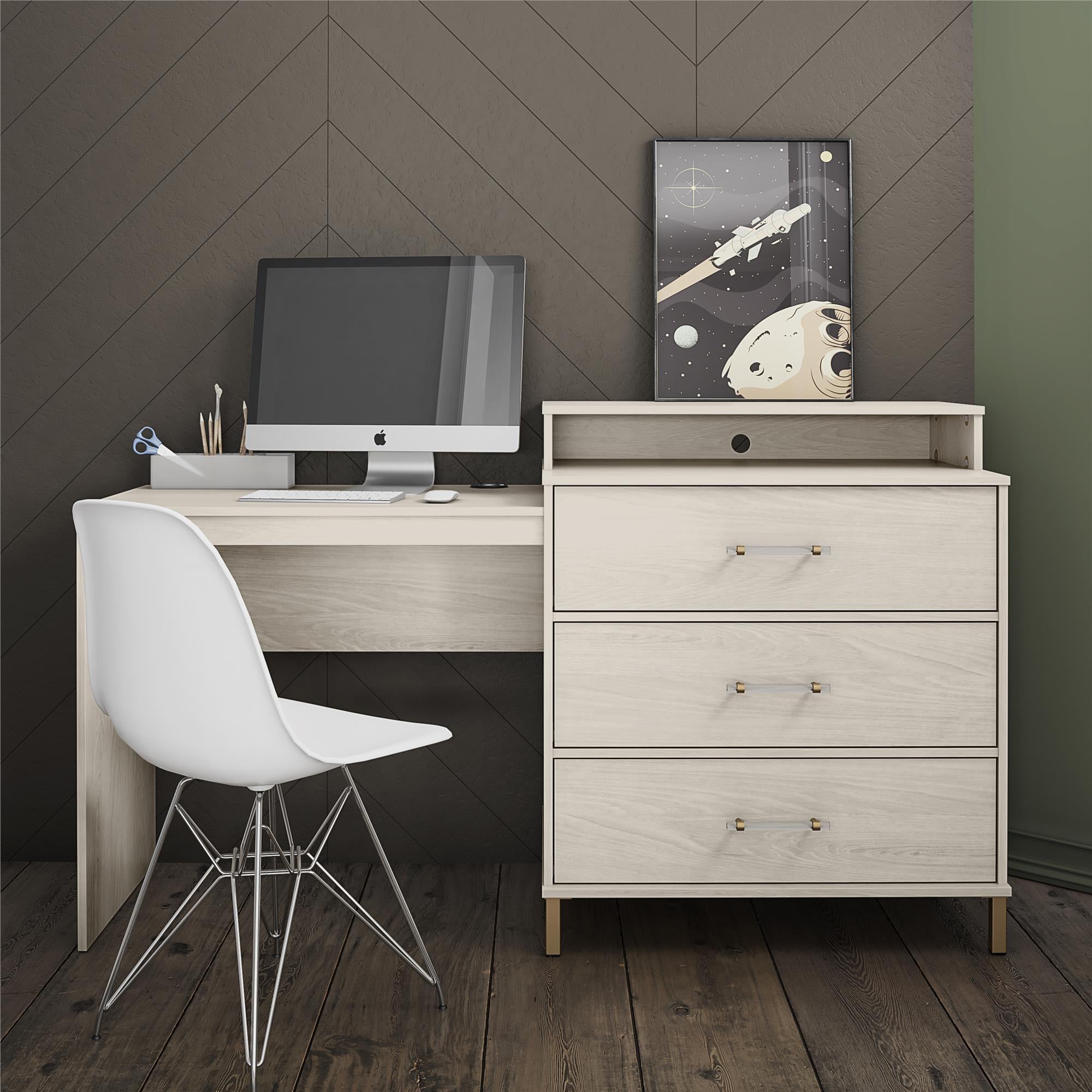 Novogratz Kalissa Dresser/Desk Combo with Wireless Charger - White Oak