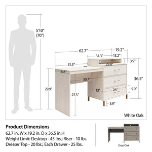 Novogratz Kalissa Dresser/Desk Combo with Wireless Charger - White Oak