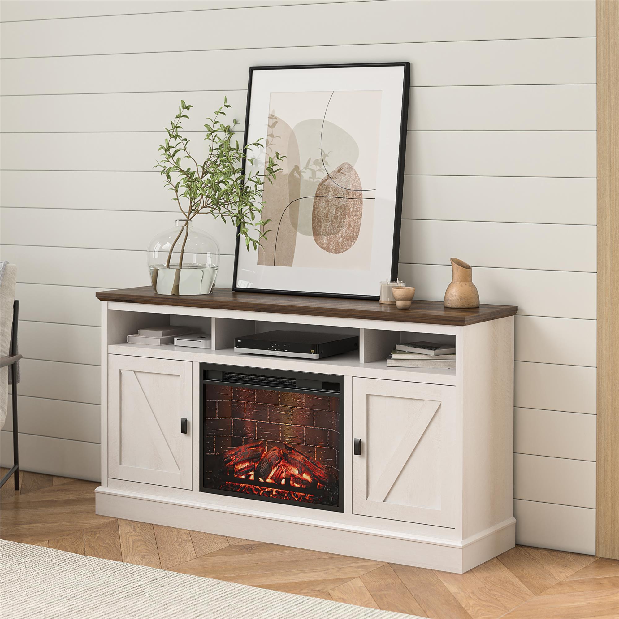 Ameriwood Home Ashton Lane Electric Fireplace TV Stand with Remote for TVs up to 65in - Magnolia Oak