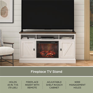 Ameriwood Home Ashton Lane Electric Fireplace TV Stand with Remote for TVs up to 65in - Magnolia Oak