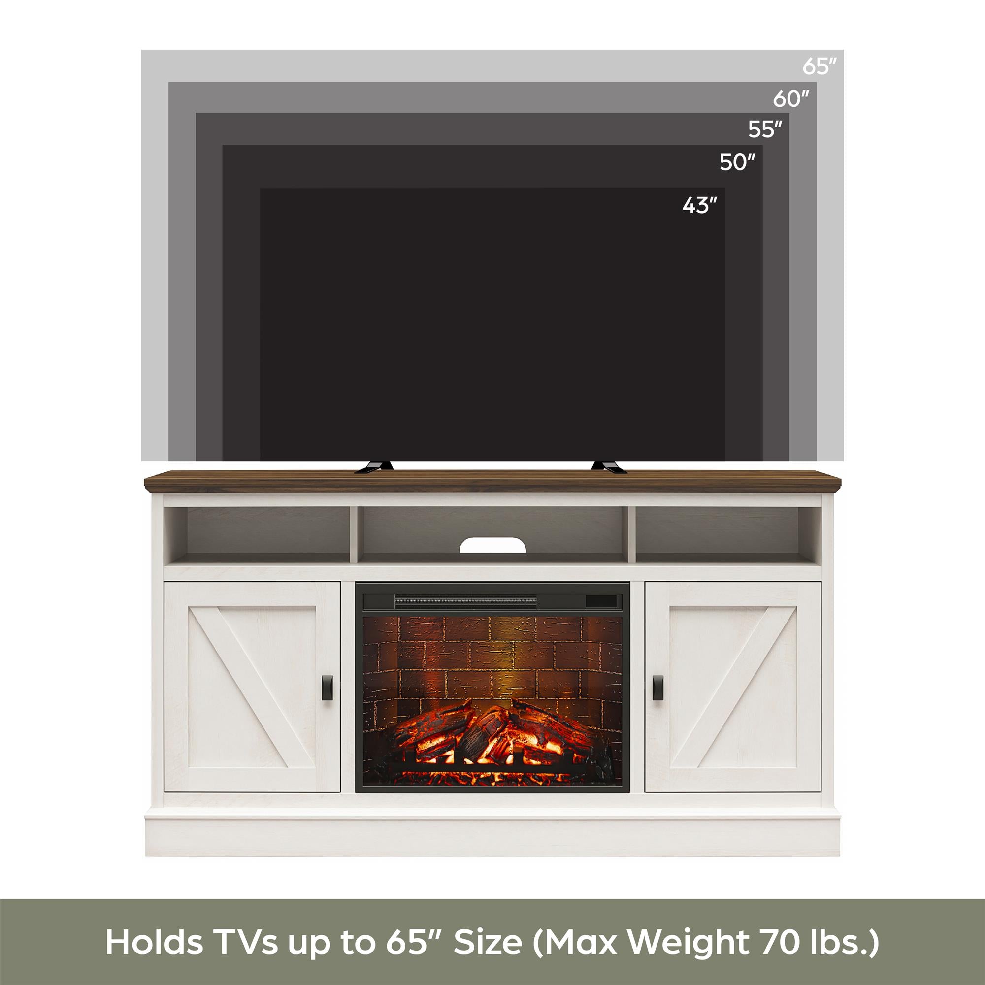 Ameriwood Home Ashton Lane Electric Fireplace TV Stand with Remote for TVs up to 65in - Magnolia Oak