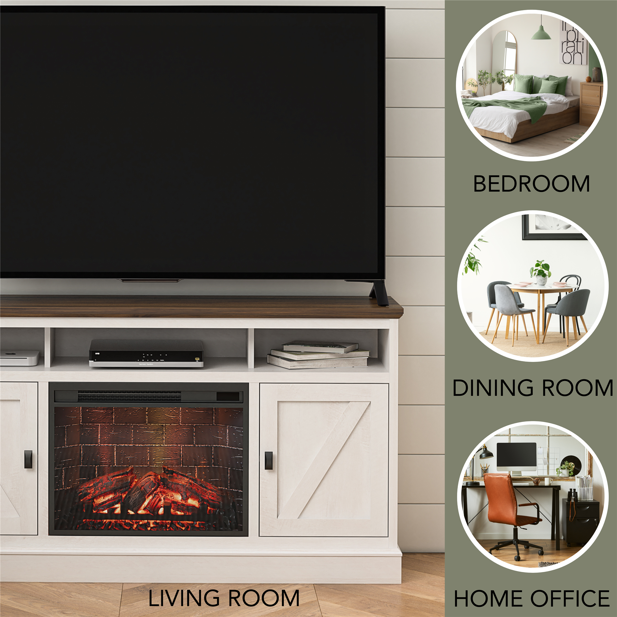 Ameriwood Home Ashton Lane Electric Fireplace TV Stand with Remote for TVs up to 65in - Magnolia Oak