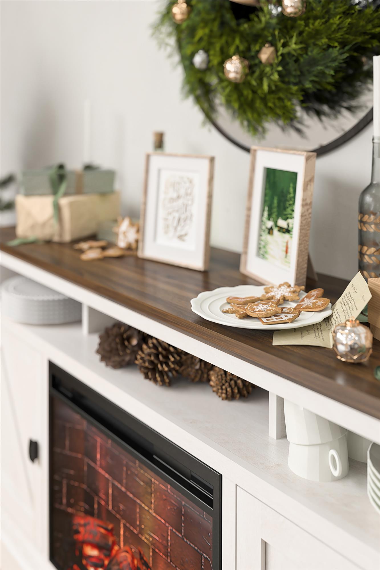Ameriwood Home Ashton Lane Electric Fireplace TV Stand with Remote for TVs up to 65in - Magnolia Oak