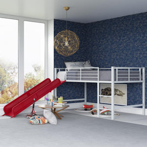 DHP Laurie Kids' Low Loft Bed with Slide - Silver / Red - Twin