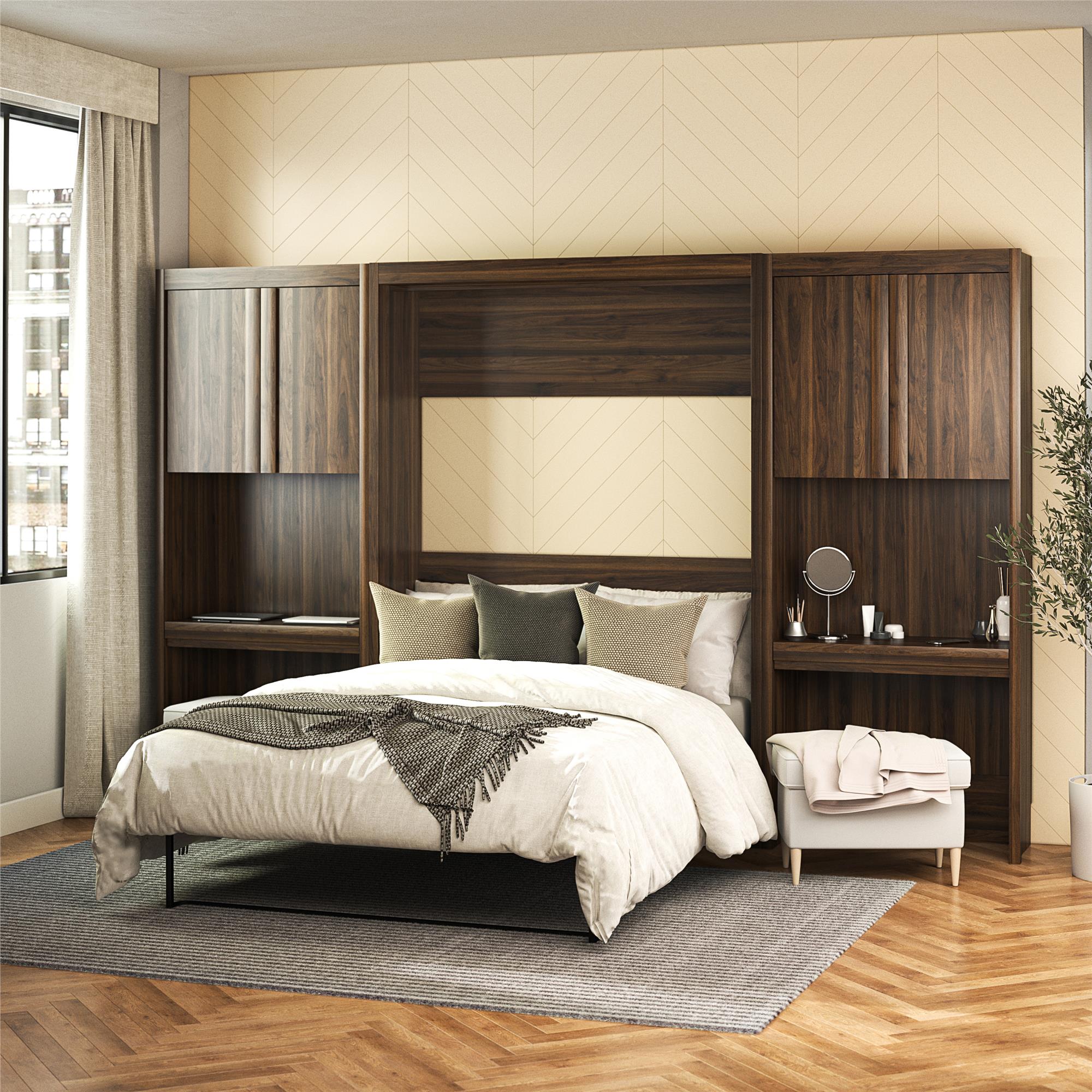 Signature Sleep Paramount Murphy Bed with Desk Cabinets - Columbia Walnut - Full