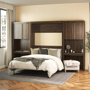 Signature Sleep Paramount Murphy Bed with Desk Cabinets - Columbia Walnut - Full