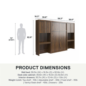 Signature Sleep Paramount Murphy Bed with Desk Cabinets - Columbia Walnut - Full