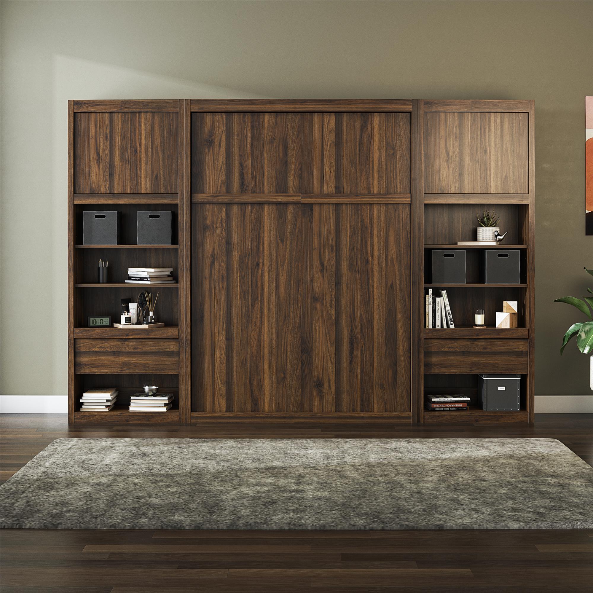 Signature Sleep Paramount Murphy Bed with Nightstand Cabinets - Columbia Walnut - Full