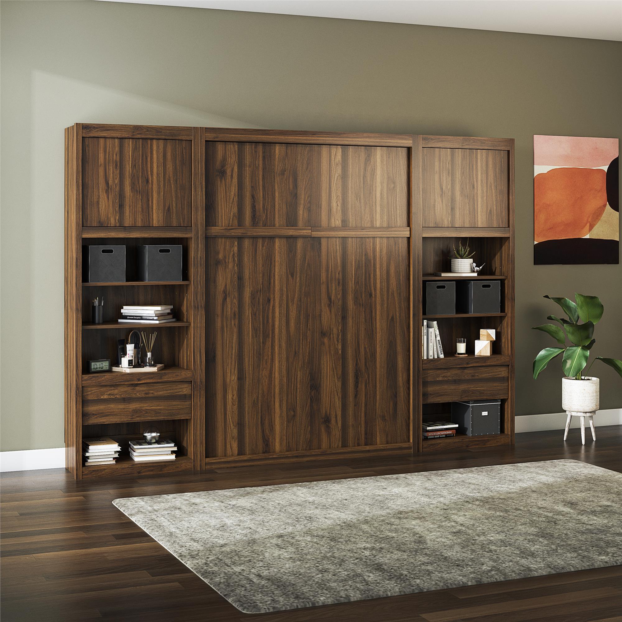 Signature Sleep Paramount Murphy Bed with Nightstand Cabinets - Columbia Walnut - Full