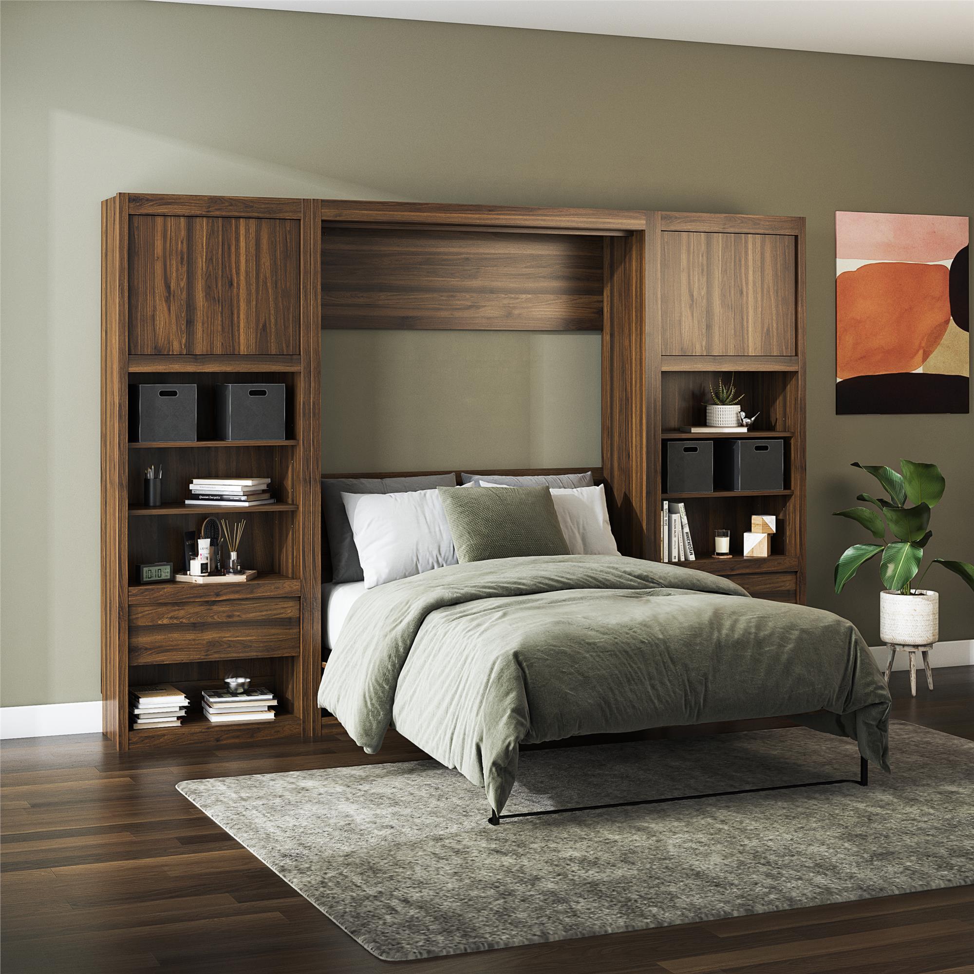 Signature Sleep Paramount Murphy Bed with Nightstand Cabinets - Columbia Walnut - Full