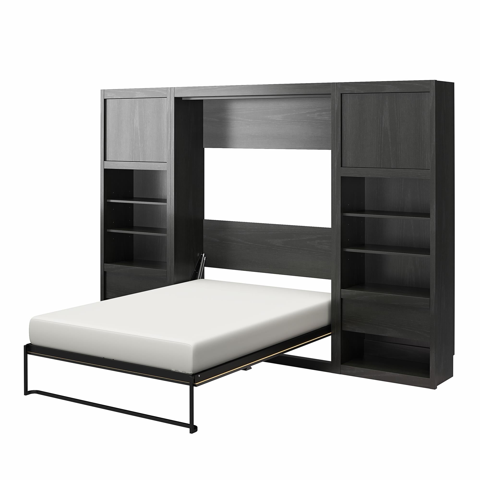 Signature Sleep Paramount Murphy Bed with Nightstand Cabinets - Black Oak - Full
