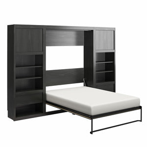 Signature Sleep Paramount Murphy Bed with Nightstand Cabinets - Black Oak - Full