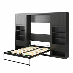 Signature Sleep Paramount Murphy Bed with Nightstand Cabinets - Black Oak - Full
