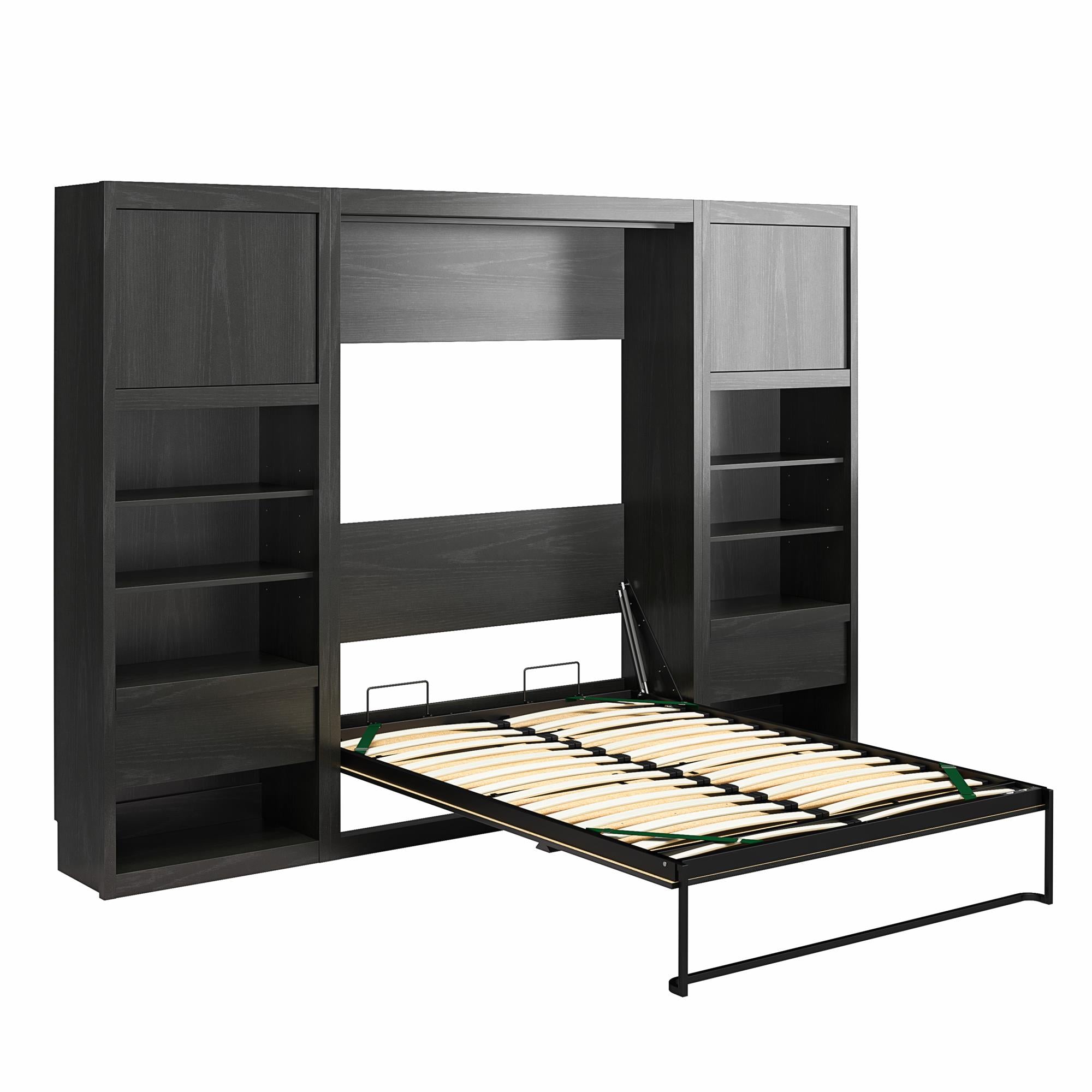 Signature Sleep Paramount Murphy Bed with Nightstand Cabinets - Black Oak - Full